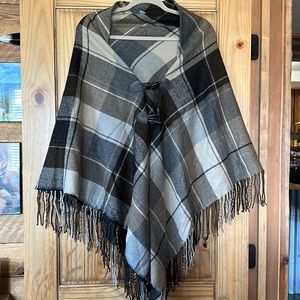 Plaid Fringe Poncho
